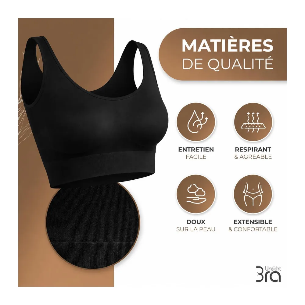 Soutiens-Gorge sans Armatures,sans Coutures et sans Crochets — Noir, Blanc, Beige