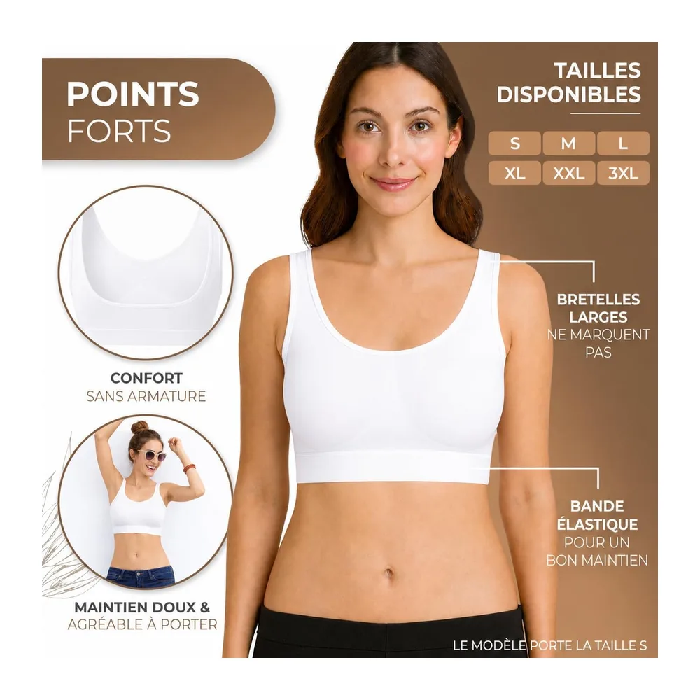 Soutiens-Gorge sans Armatures,sans Coutures et sans Crochets — Noir, Blanc, Beige