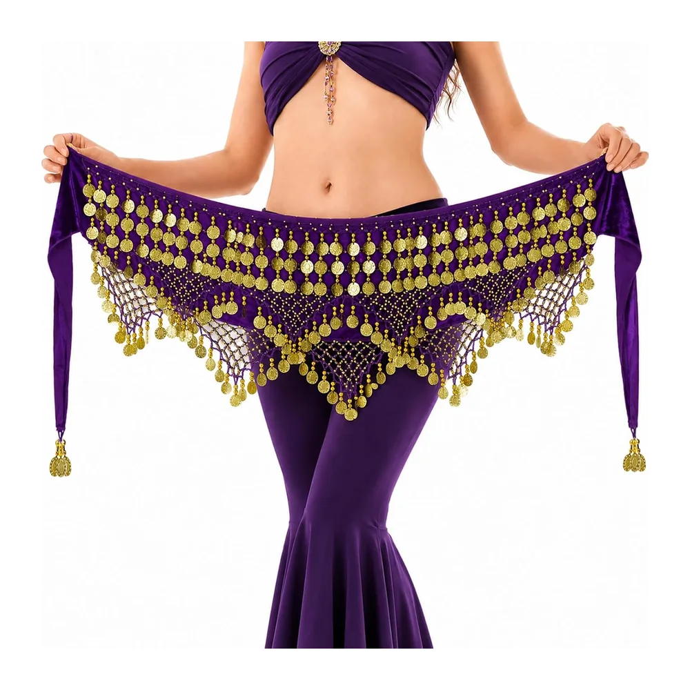 Baisdan Belly Dance Belt Belly Dance Scarf with Pieces Hip Scarves Belly Dance