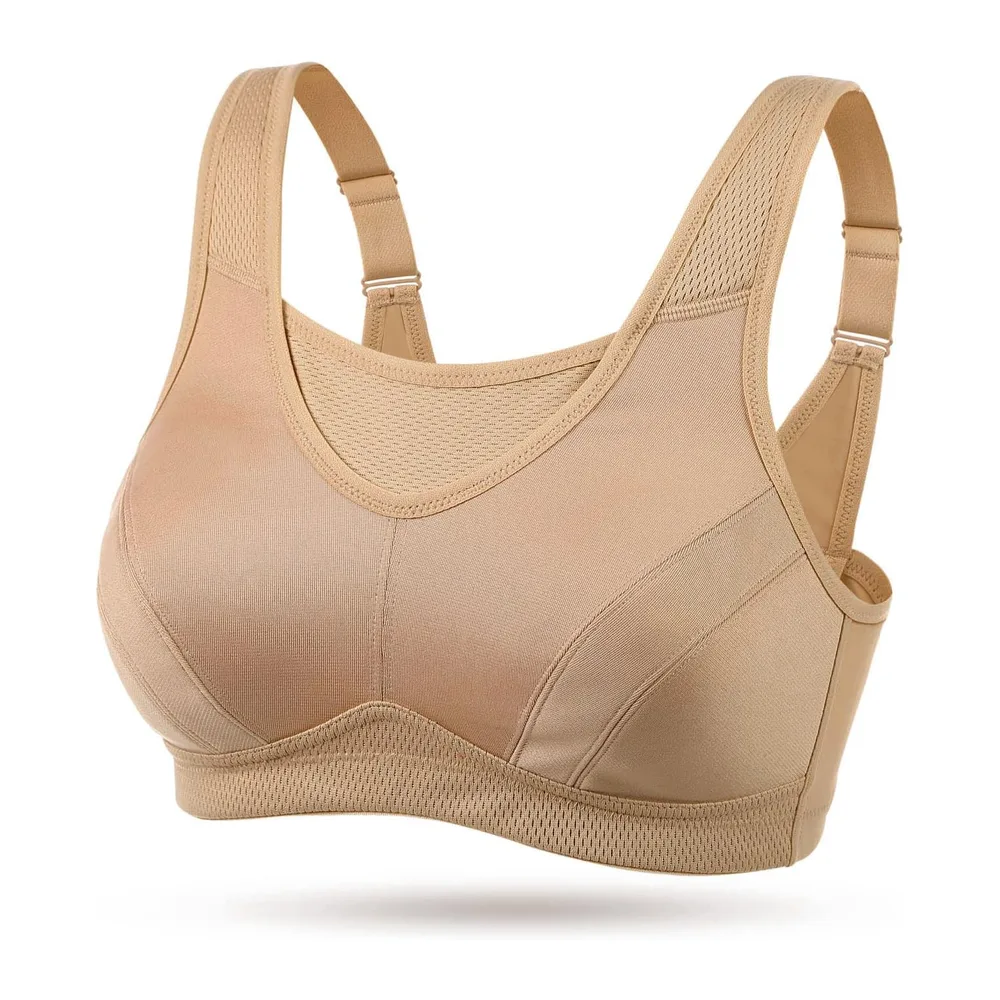 Soutien-Gorge Brassiere Sport Grande Taille Impact Elevé sans Armature Non — Beige