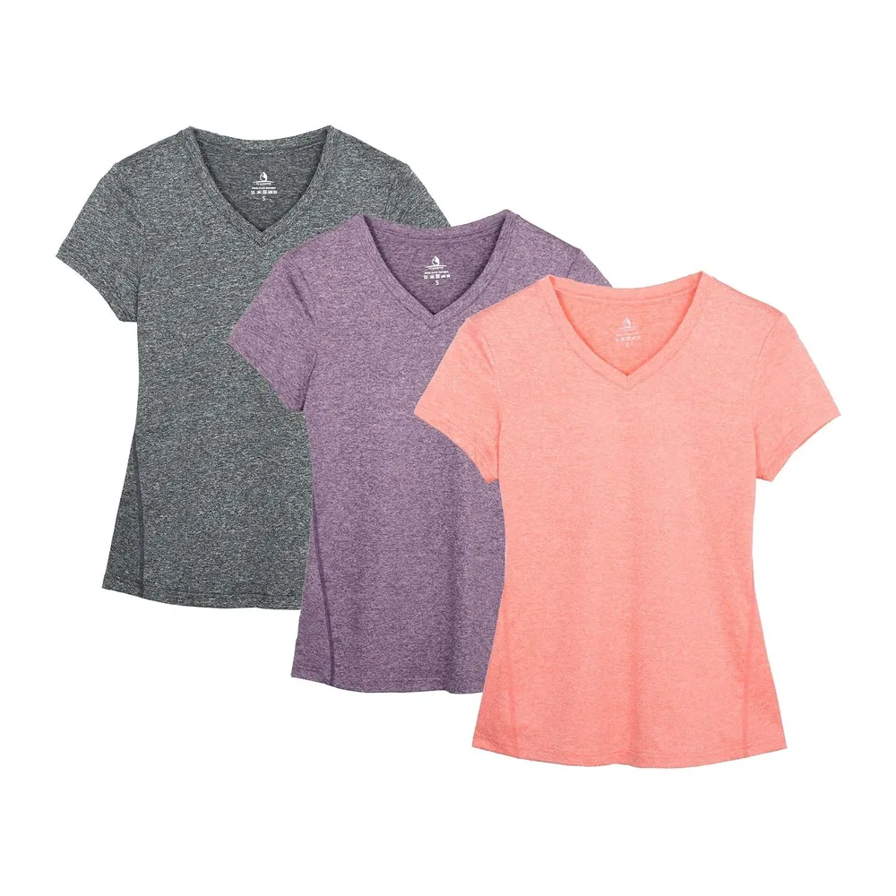 T-Shirts de Sport à Manche Courtes Tops et Col en V Fitness — Gris Foncé/Lavande/Pêche