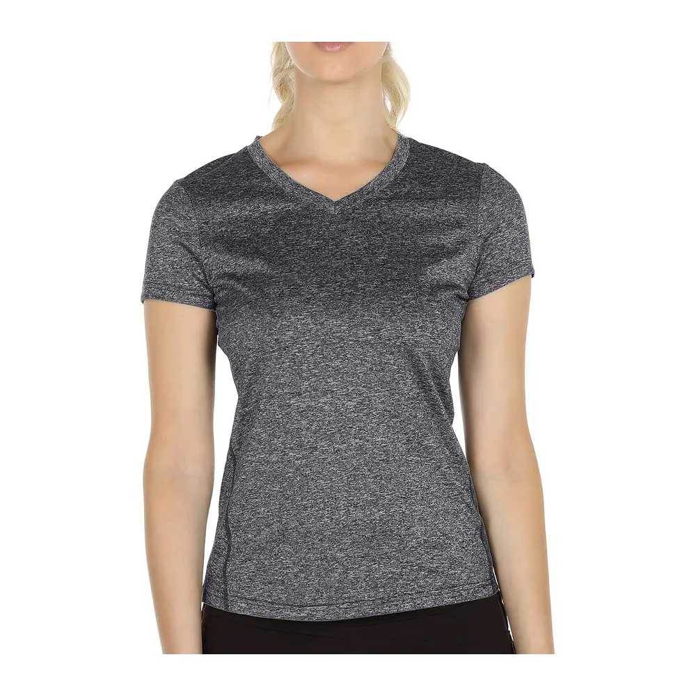 T-Shirts de Sport à Manche Courtes Tops et Col en V Fitness Yoga Tee — Gris Anthracite
