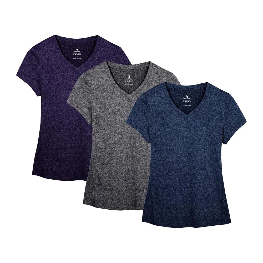 T-Shirts de Sport à Manche Courtes Tops et Col en V — Bleu Royal/Prune Purple/Gris Foncé