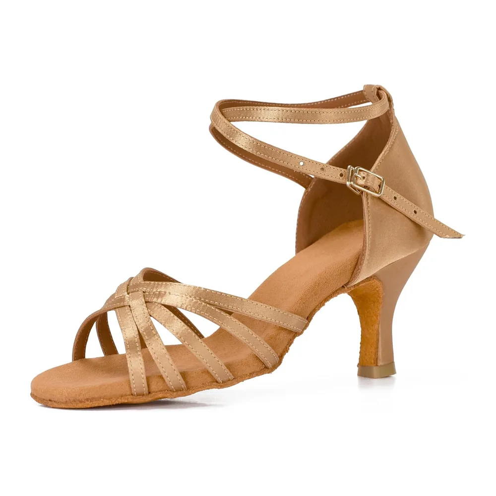 Chaussures a Talons Hauts de Danse Latine Sandales — Beige Tacón 7cm