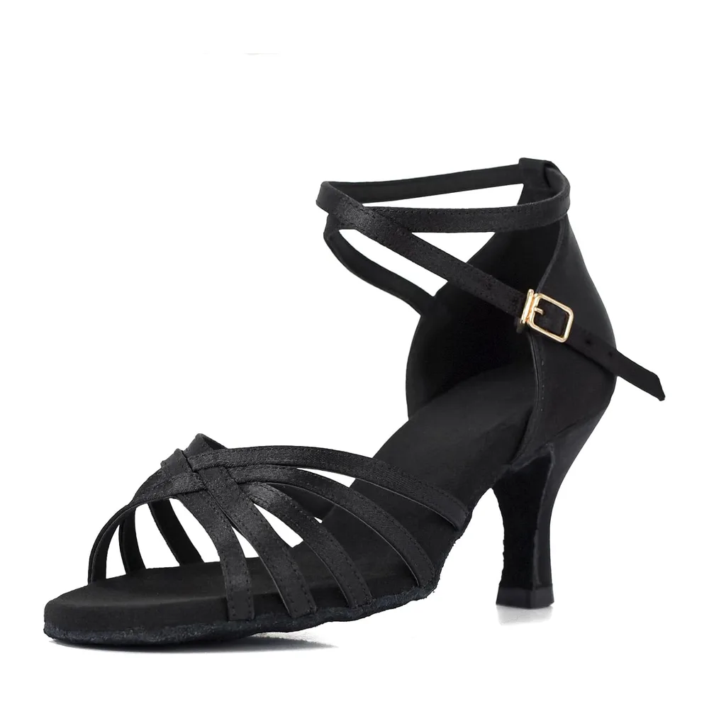Chaussures a Talons Hauts de Danse Latine Sandales — Noir Tacón 7cm