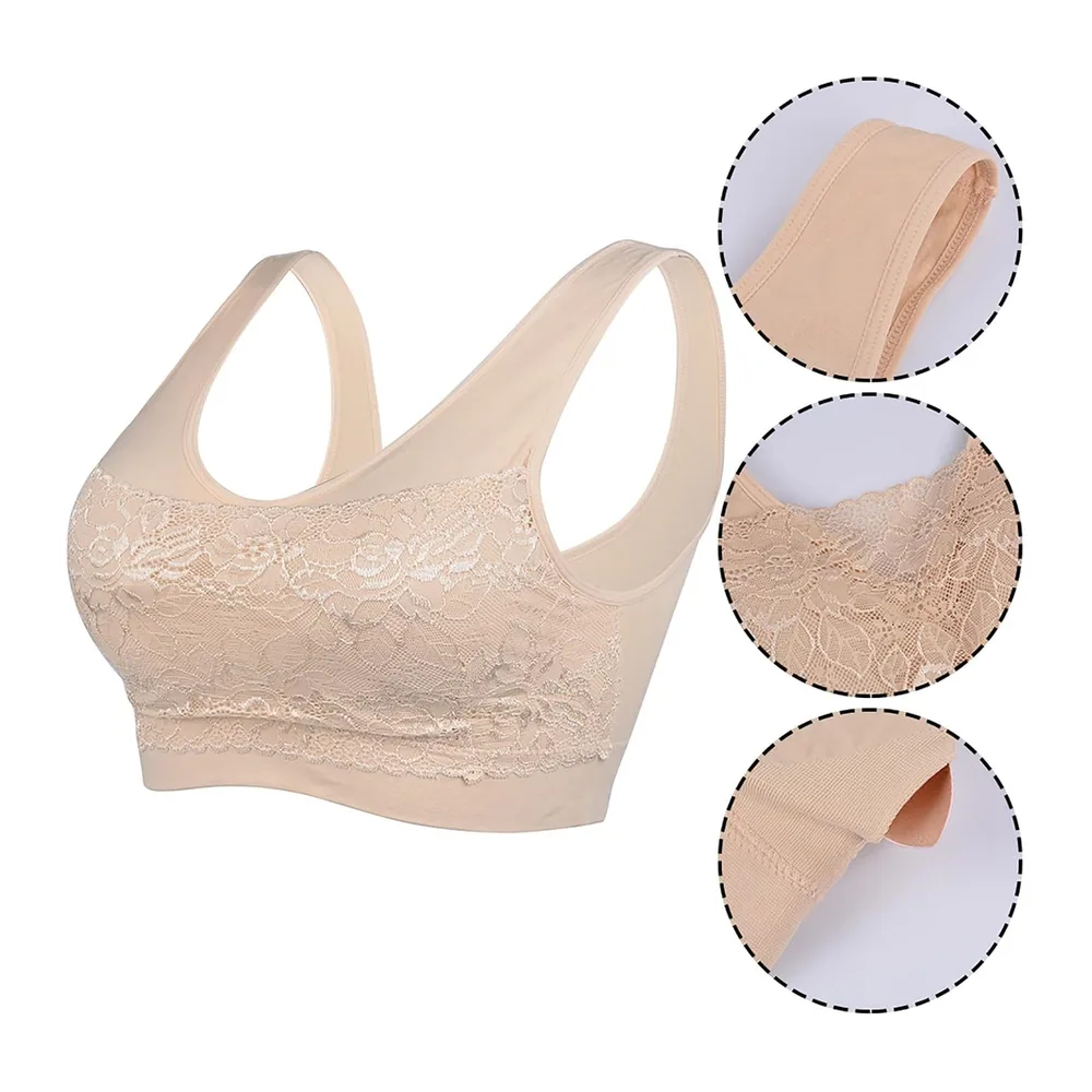 Brassière Soutien Gorge Dentelle sans Armature pour Sport — Noir+blanc+chair