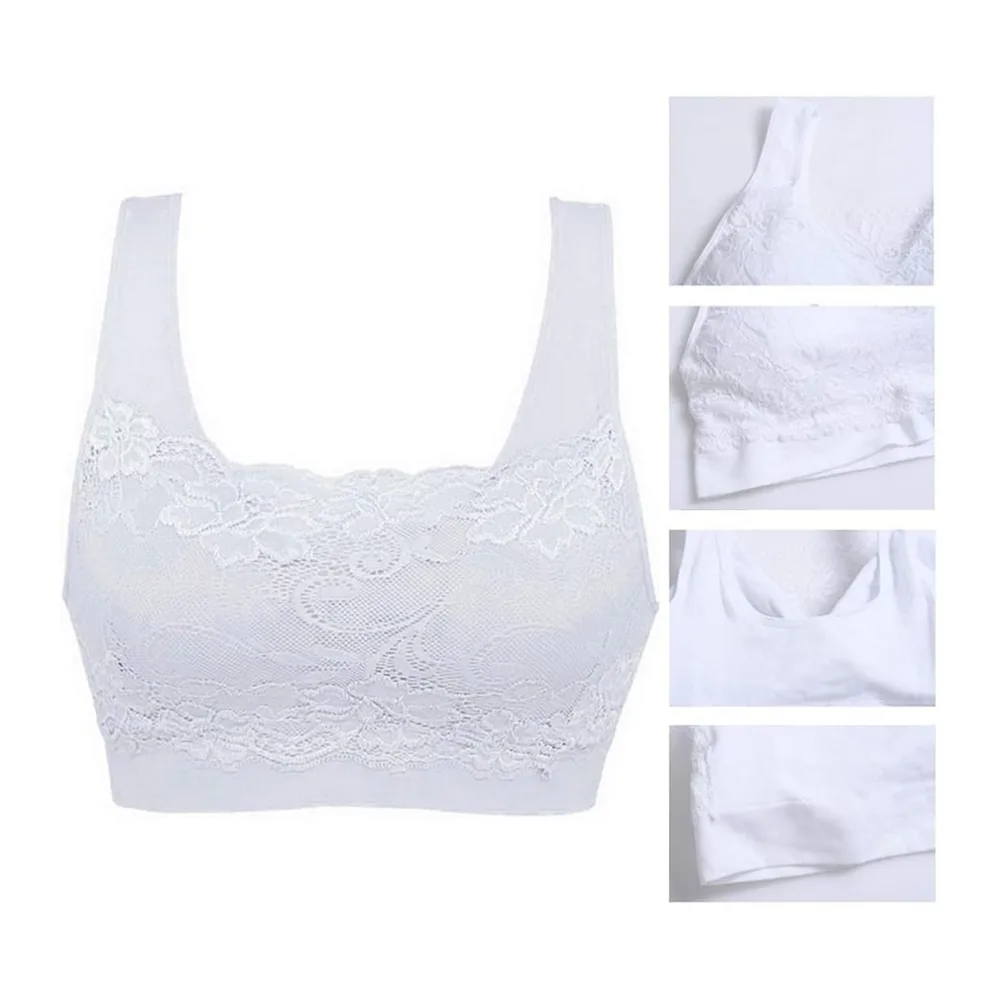 Brassière Soutien Gorge Dentelle sans Armature pour Sport — Noir+blanc+chair