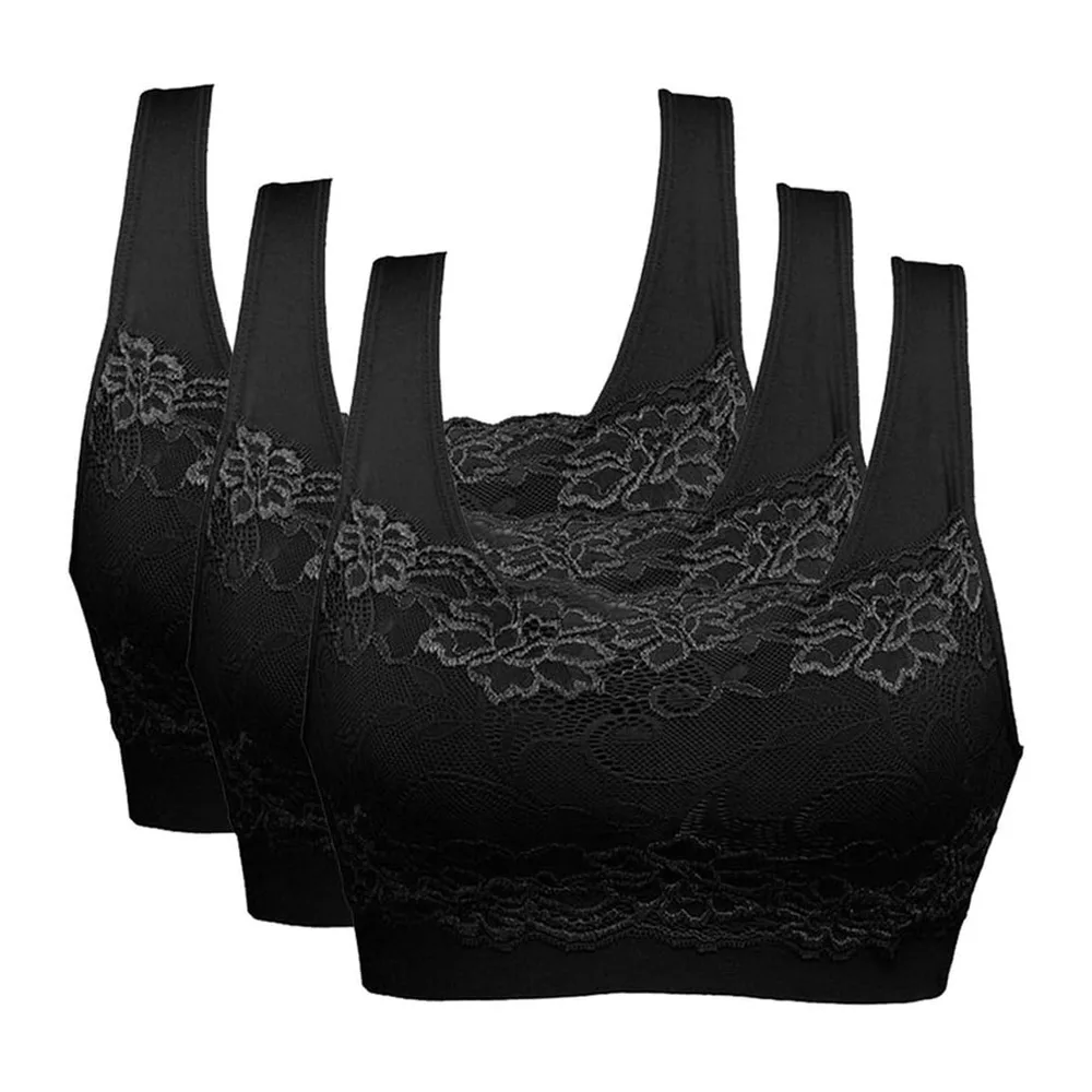 Brassière Soutien Gorge Dentelle sans Armature pour Sport — 3 Noir