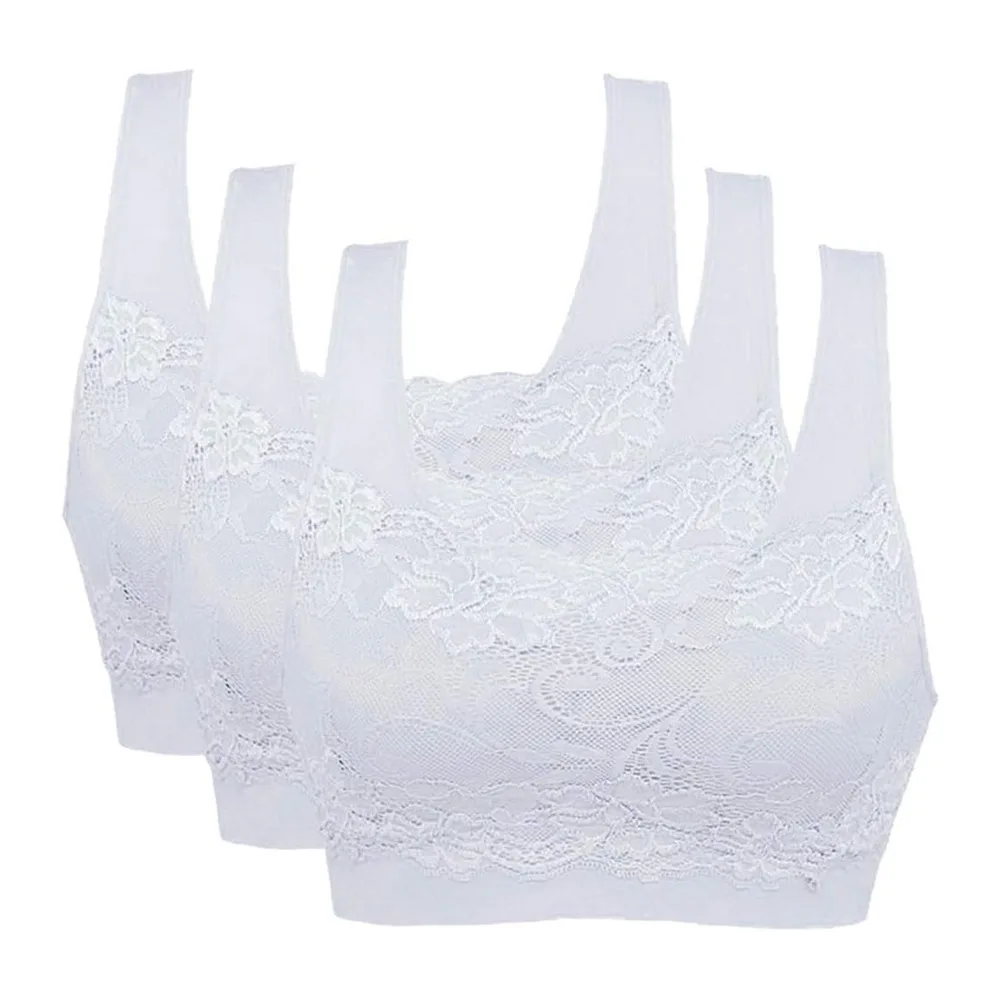Brassière Soutien Gorge Dentelle sans Armature pour Sport — 3 Blanc