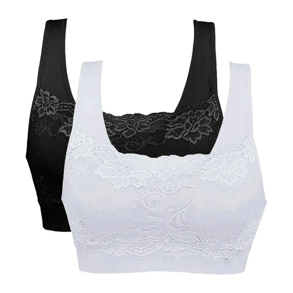 Brassière Soutien Gorge Dentelle sans Armature pour Sport — Noir+blanc