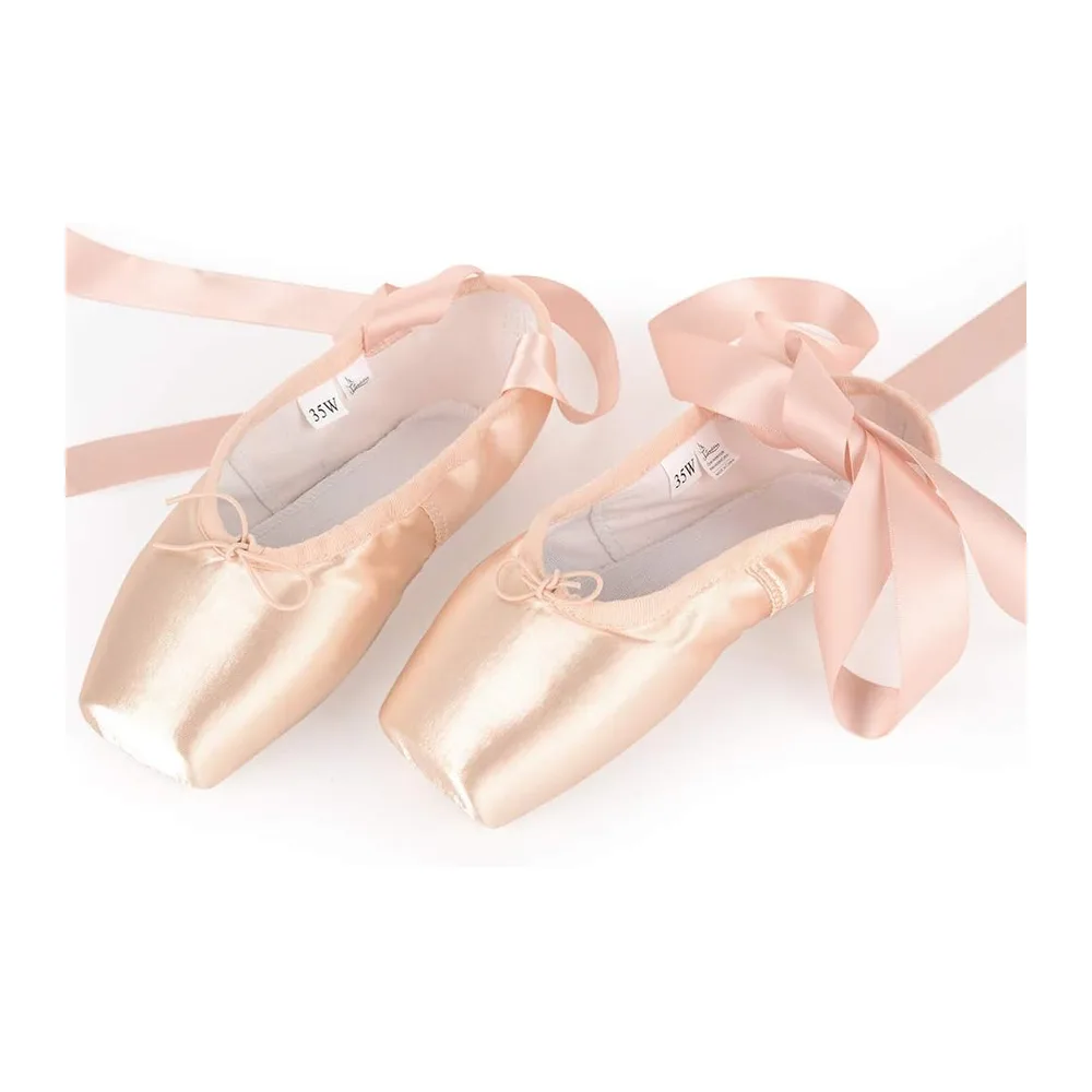 Chaussures de Ballet de Pointe pour La Danse Classique en Rose avec Rubans de Satin — Rose