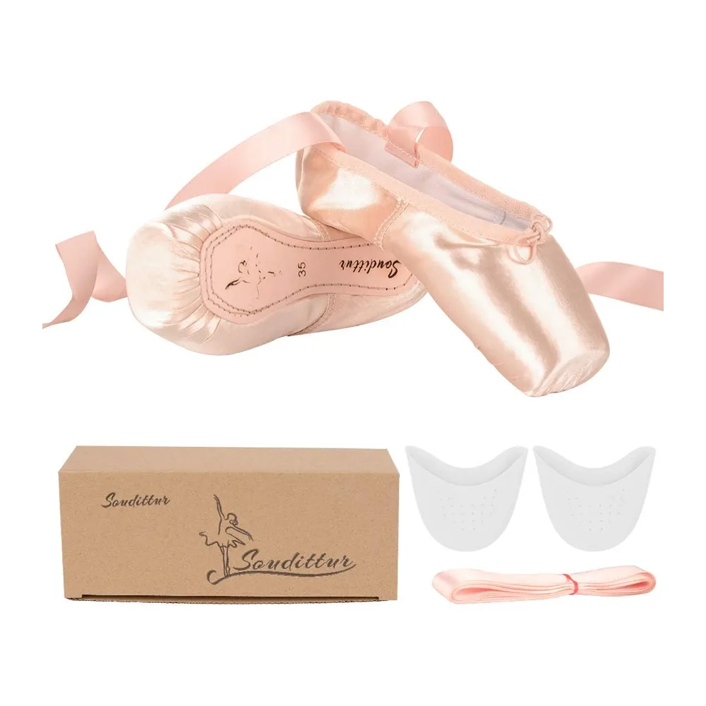 Chaussures de Ballet de Pointe pour La Danse Classique en Rose avec Rubans de Satin — Rose