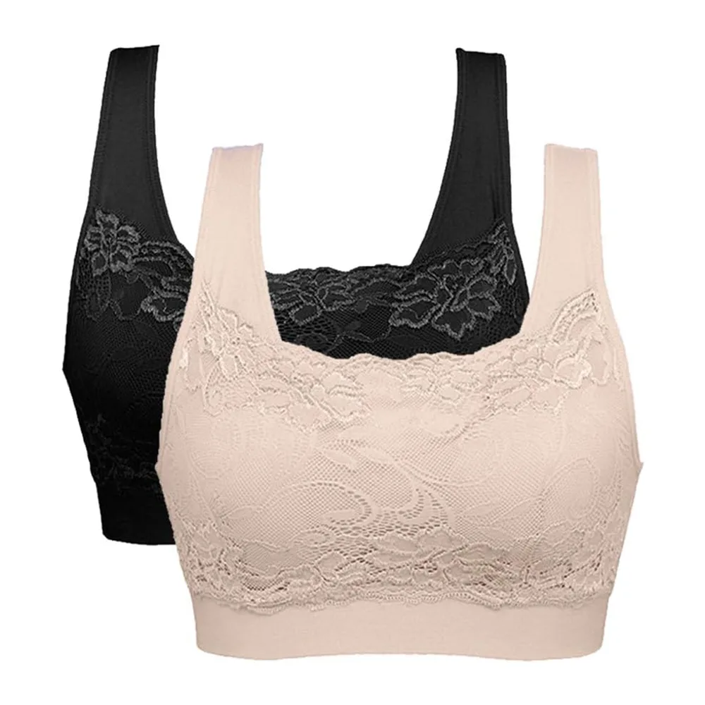 Brassière Soutien Gorge Dentelle sans Armature pour Sport — Noir+chair