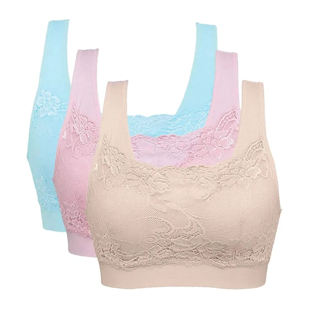 Brassière Soutien Gorge Dentelle sans Armature pour Sport — Chair+rose+bleu