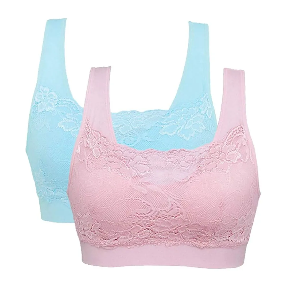Brassière Soutien Gorge Dentelle sans Armature pour Sport — Rose+bleu
