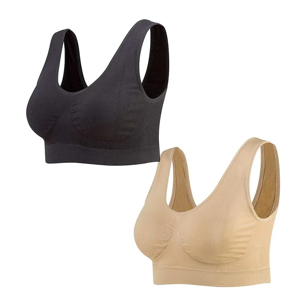 Soutiens-Gorge de sans Couture Sport Yoga sans Armature avec Coussinets — Noir & Beige
