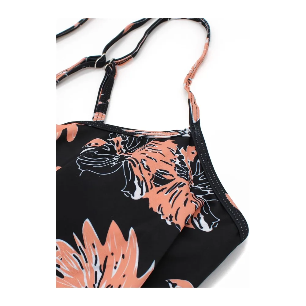 Maillot de Bain Tankini Ensembles à Volants Maillot Haut Imprimé avec Short — Blackflower