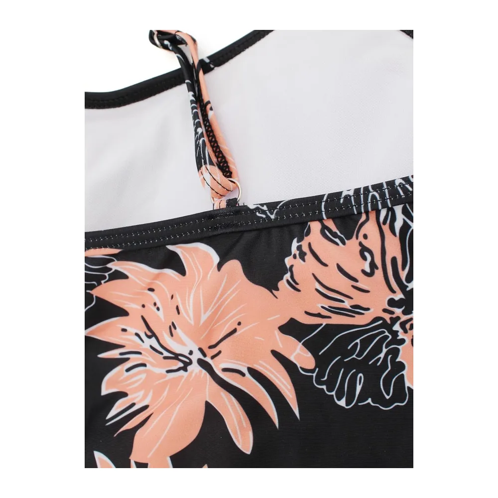 Maillot de Bain Tankini Ensembles à Volants Maillot Haut Imprimé avec Short — Blackflower