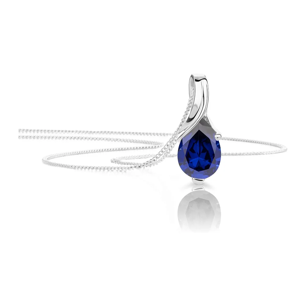 Collier goutte en or blanc (375) avec saphir