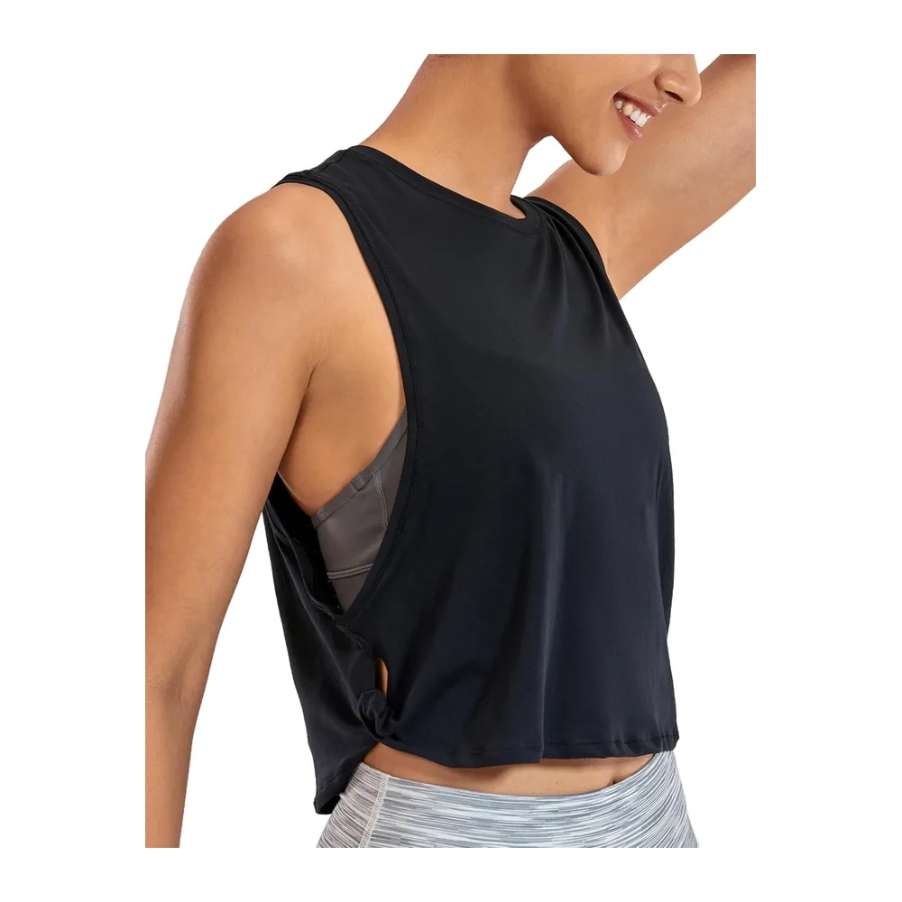 Coton Pima Débardeur Épaules Larges — Noir