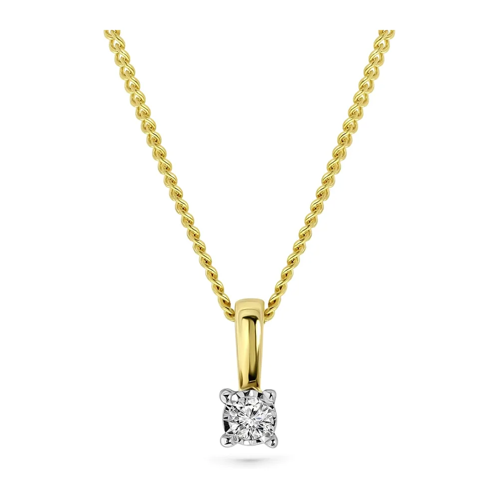 Collier Or et Diamant, Chaîne Gourmette avec Pendentif Diamant Solitaire, Collier Or