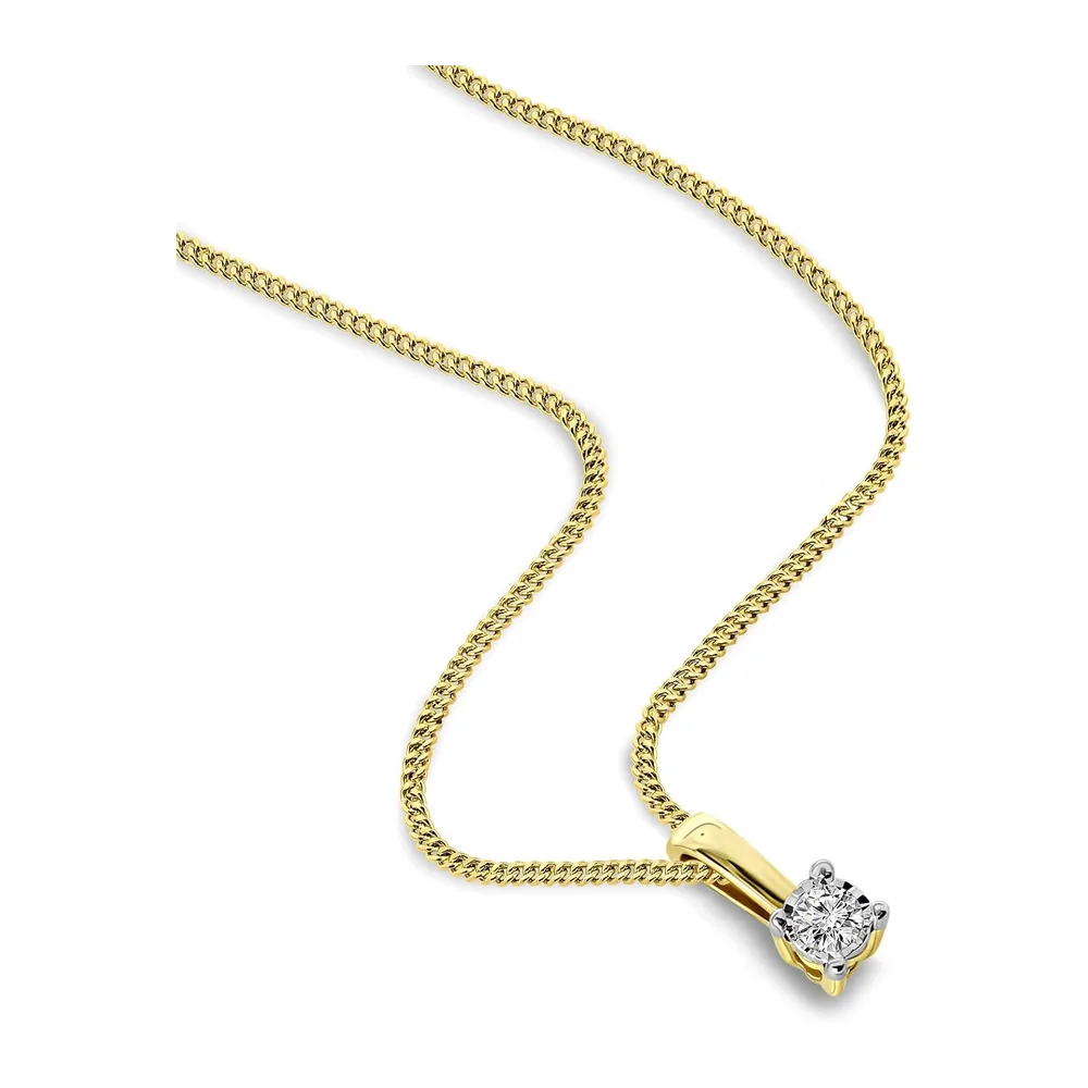 Collier Or et Diamant, Chaîne Gourmette avec Pendentif Diamant Solitaire, Collier Or
