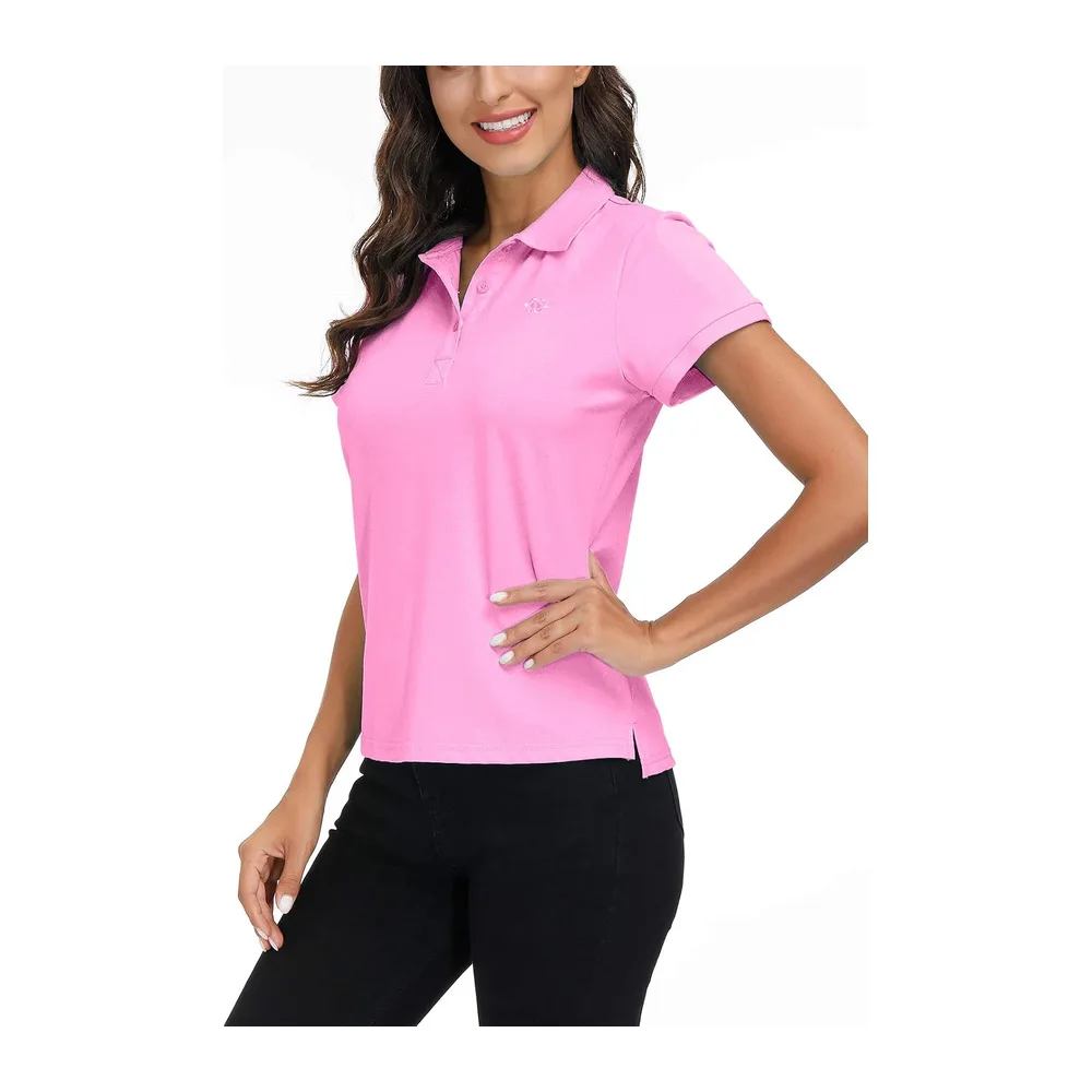 Polo Shirt Manches Courtes Coton Sport Polo d'été Respirant Tennis Golf Tops — Rose