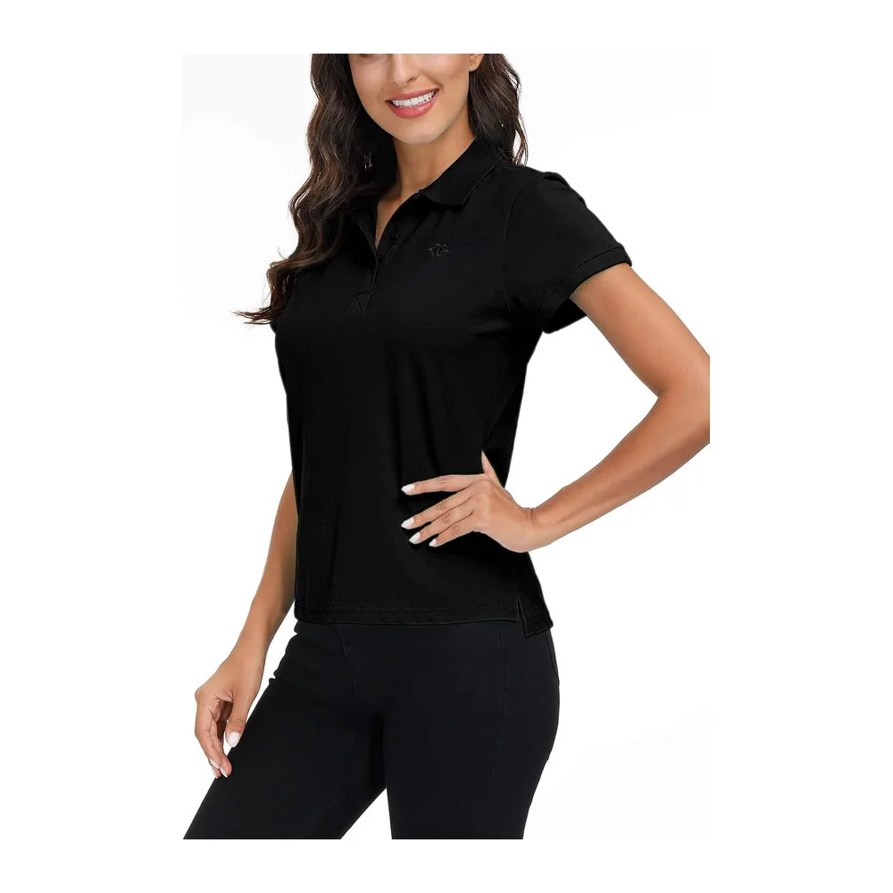 Polo Shirt Manches Courtes Coton Sport Polo d'été Respirant Tennis Golf Tops — Noir