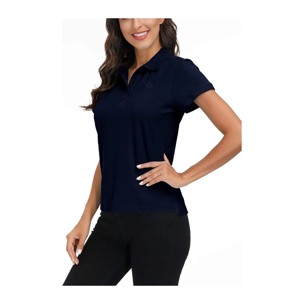 Polo Shirt Manches Courtes Coton Sport Polo d'été Respirant Tennis Golf Tops — Bleu Marine