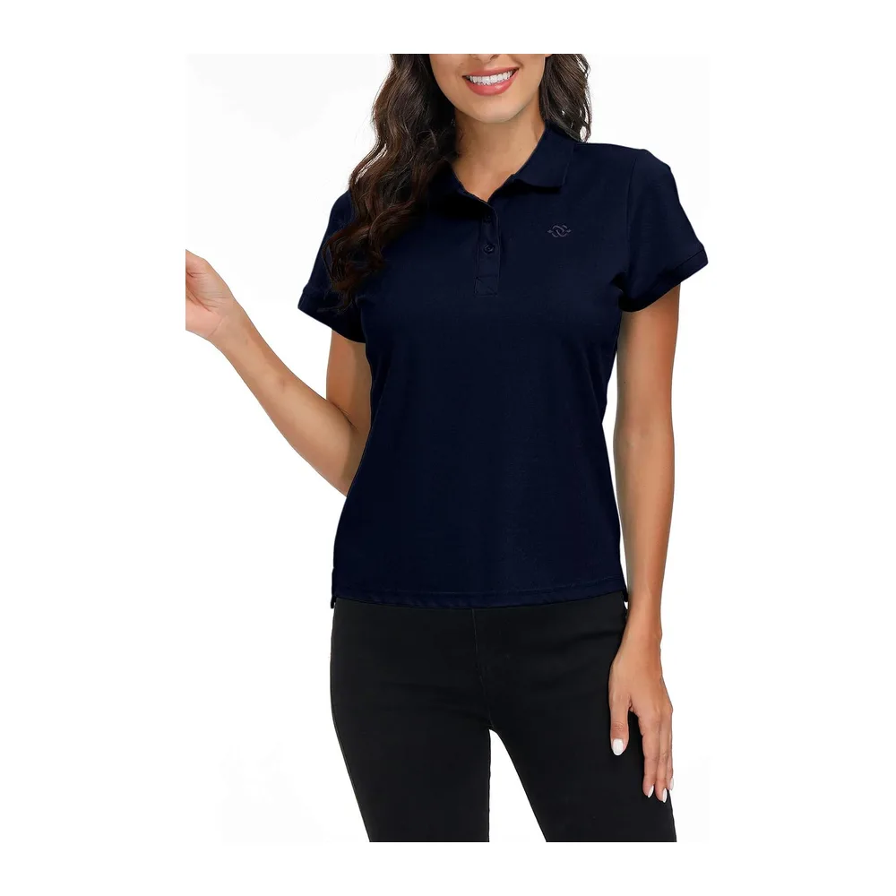 Polo Shirt Manches Courtes Coton Sport Polo d'été Respirant Tennis Golf Tops — Bleu Marine