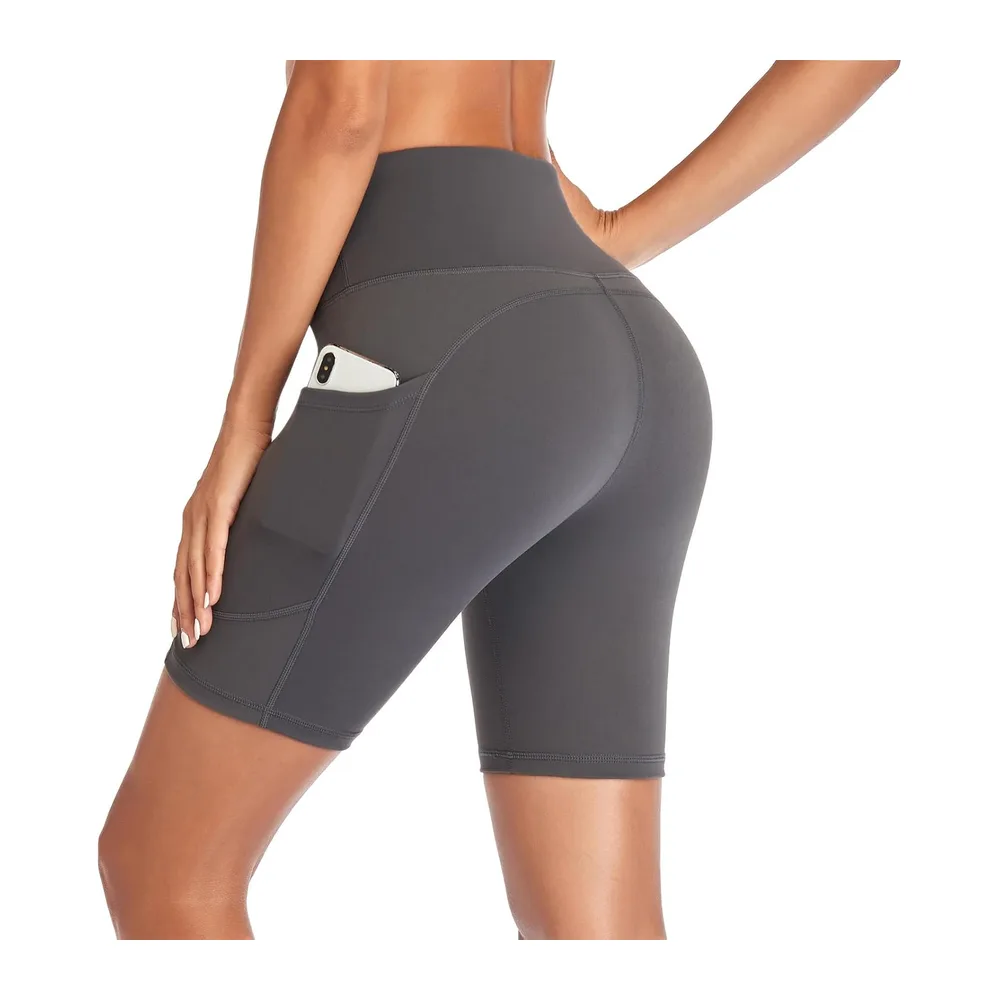 Shorts de Sport Taille Haute Leggings Court avec Poche Pantalon Leggins pour Yoga — Gris