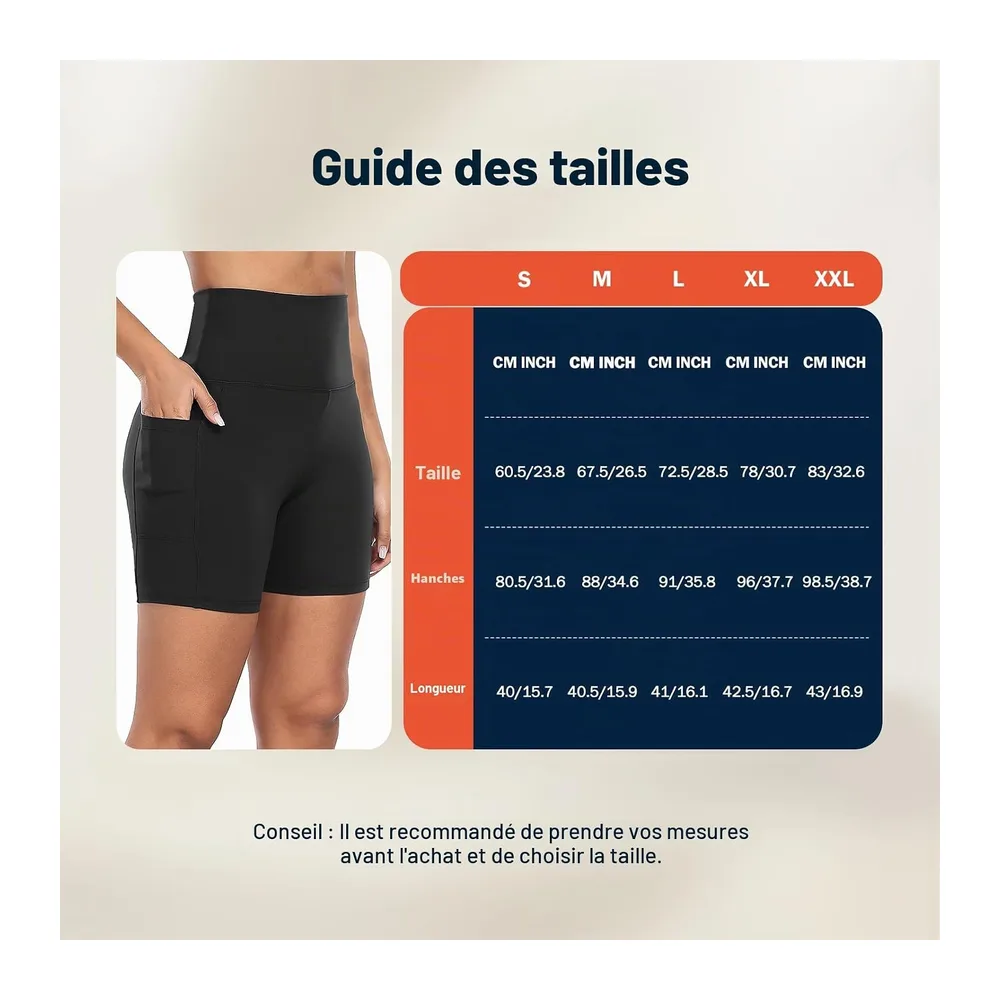 Shorts de Sport Taille Haute Leggings Court avec Poche Pantalon Leggins pour Yoga — Noir