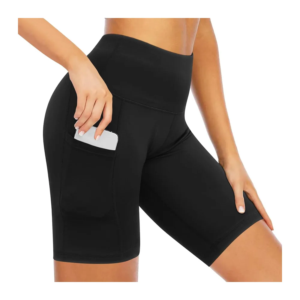 Short de Sport, Short de Yoga Taille Haute avec 2 Poches Latérales, Leggings Courts — Noir