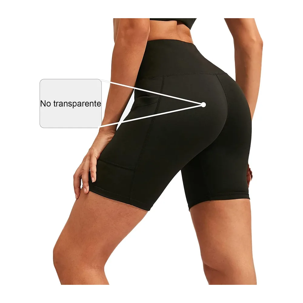 Short de Sport, Short de Yoga Taille Haute avec 2 Poches Latérales, Leggings Courts — Noir