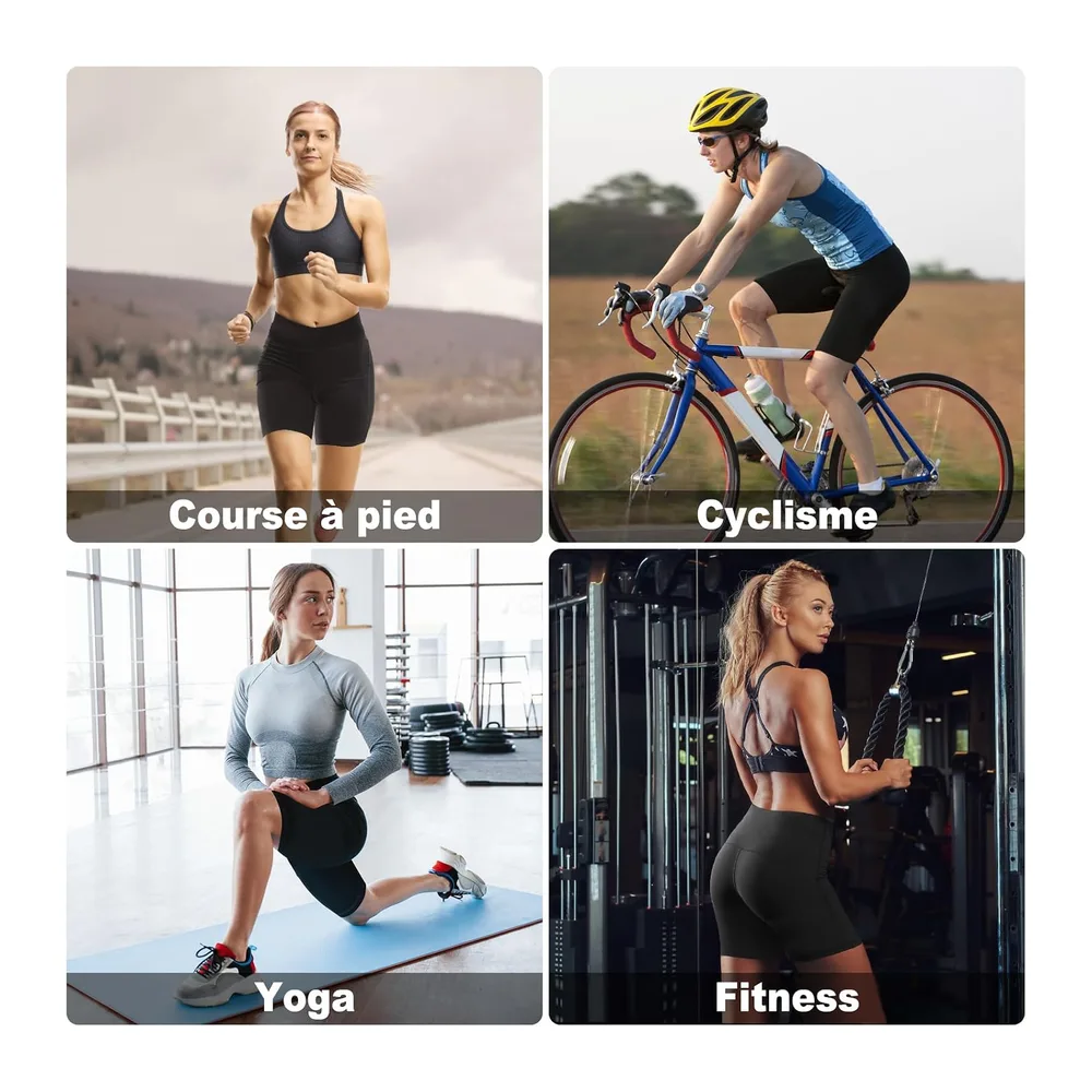 Short de Sport, Short de Yoga Taille Haute avec 2 Poches Latérales, Leggings Courts — Noir