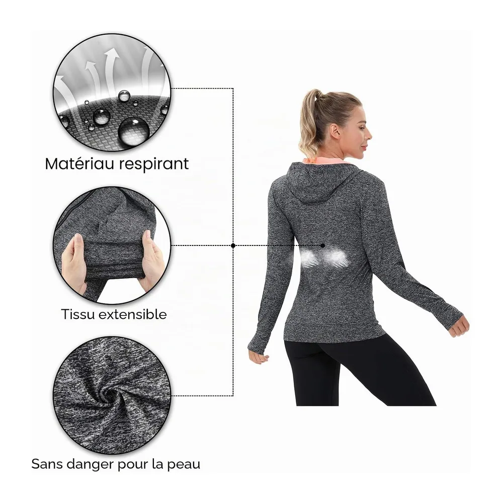 Veste de Sport Sweat Zippé Running avec Poches pour Yoga Fitness — 223001-noir