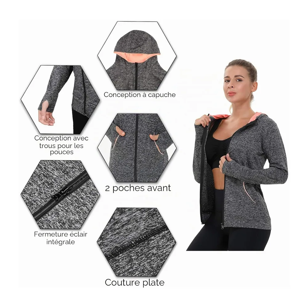 Veste de Sport Sweat Zippé Running avec Poches pour Yoga Fitness — 223001-noir