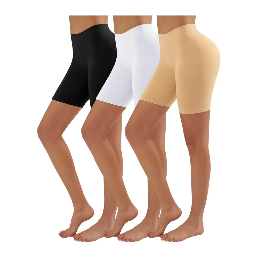 Cycliste Short Taille Haute Slip Panty Anti Frottement Cuisse — Blanc+noir+beige
