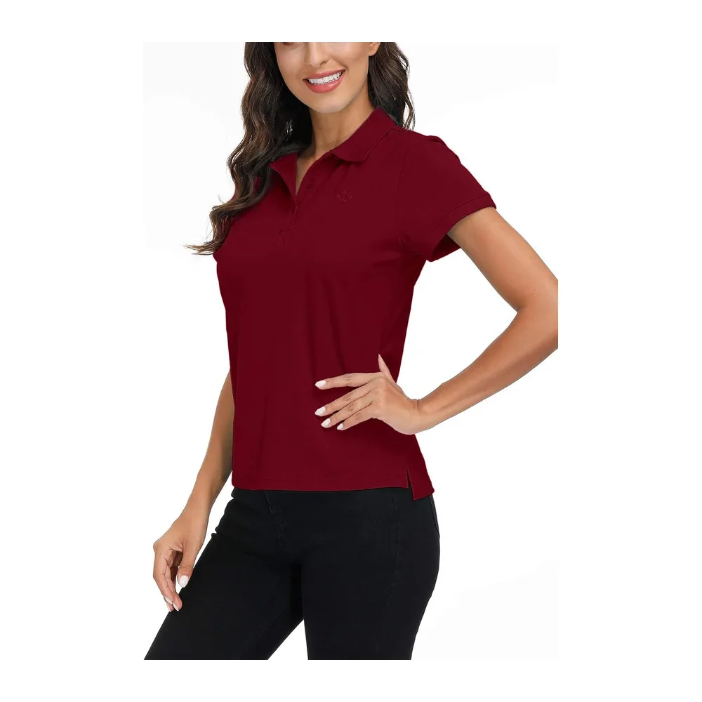 Polo Shirt Manches Courtes Coton Sport Polo d'été Respirant Tennis Golf Tops — Rouge Vin