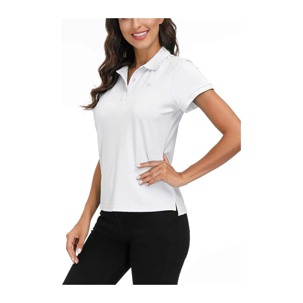 Polo Shirt Manches Courtes Coton Sport Polo d'été Respirant Tennis Golf Tops — Blanc