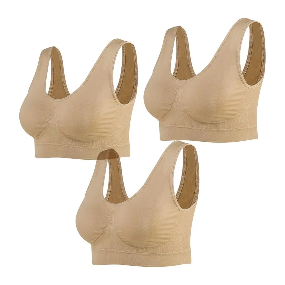 Soutiens-Gorge de sans Couture Sport Yoga sans Armature avec Coussinets — 3*beige