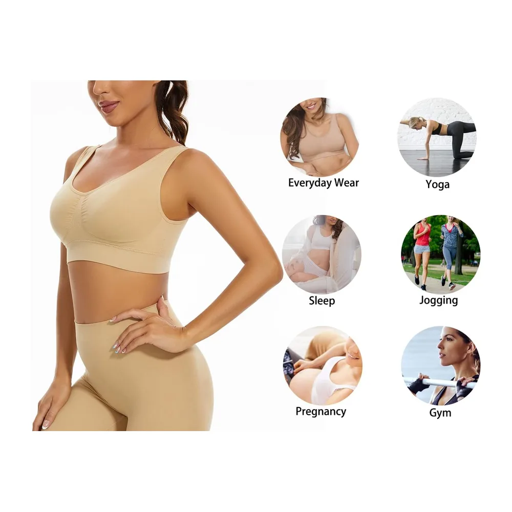 Soutiens-Gorge de sans Couture Sport Yoga sans Armature avec — Blanc & Noir & Beige
