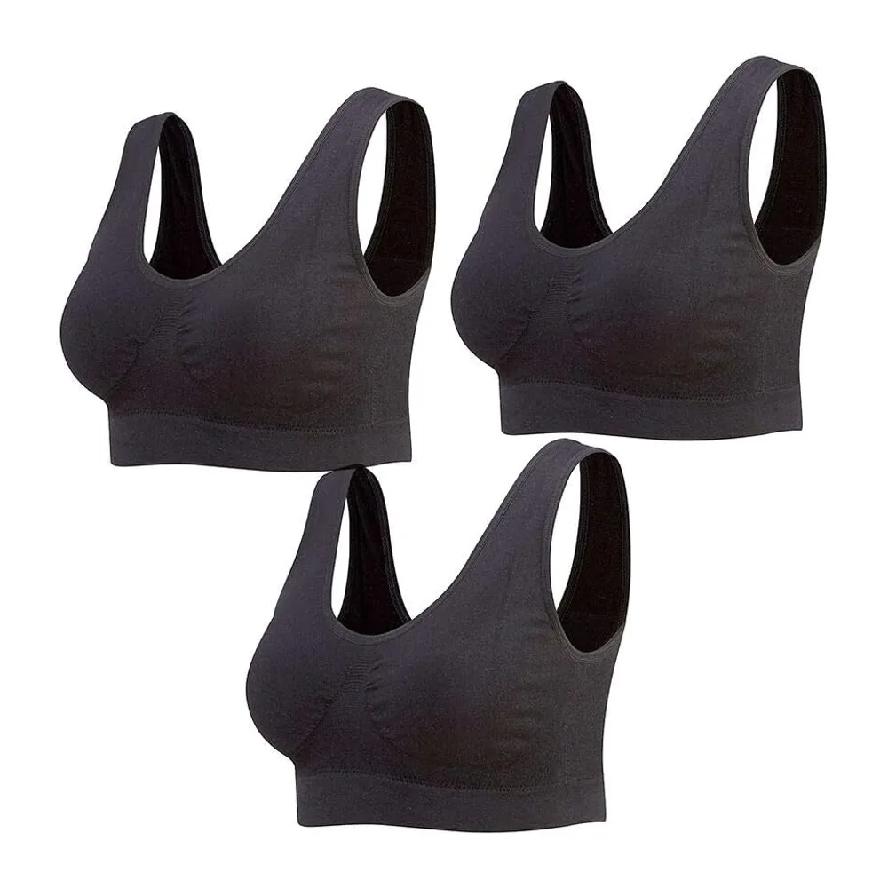 Soutiens-Gorge de sans Couture Sport Yoga sans Armature avec Coussinets — 3 X Noir