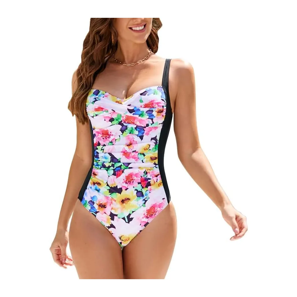 Pièce Maillot de Bain contrôle du Ventre Maillot de Bain rembourré froncé — Watercolor