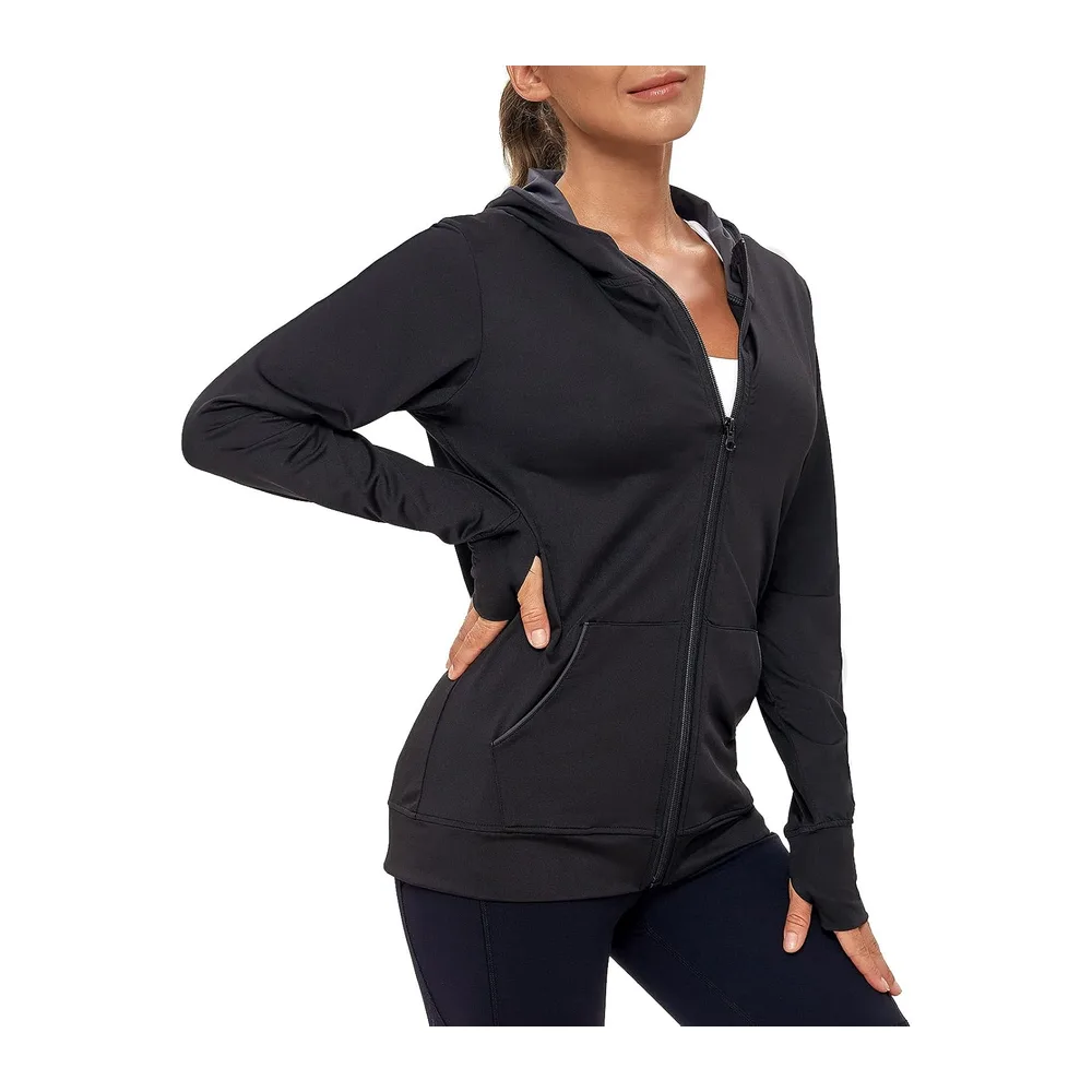 Veste de Sport Sweat Zippé Running avec Poches pour Yoga Fitness — 223001-2-noir