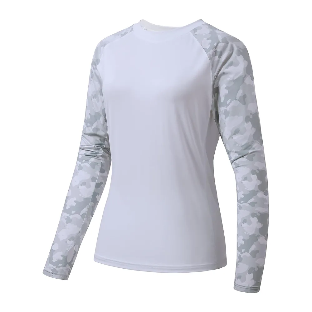 T-Shirt de Protection Solaire UV UPF 50+ à Manches Longues — Camouflage Blanc/Gris Clair