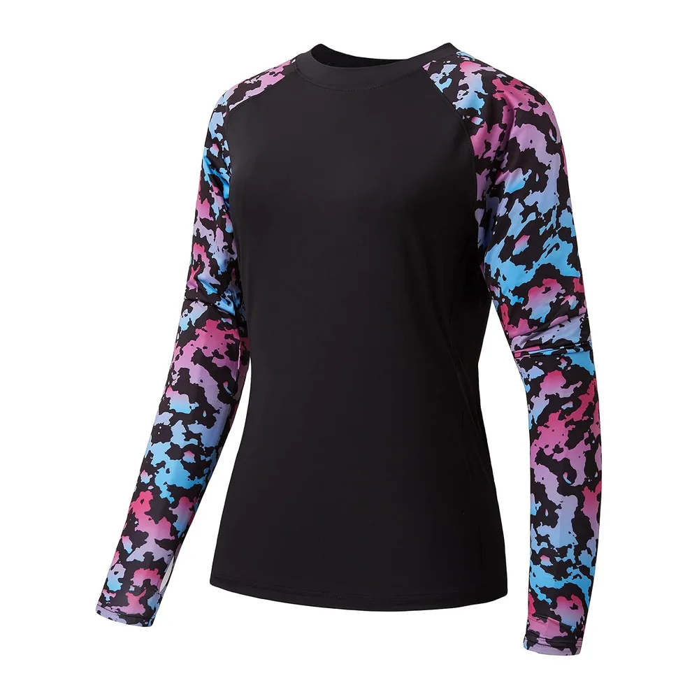 T-Shirt de Protection Solaire UV UPF 50+ à Manches Longues pour la — Camouflage Noir/Néon