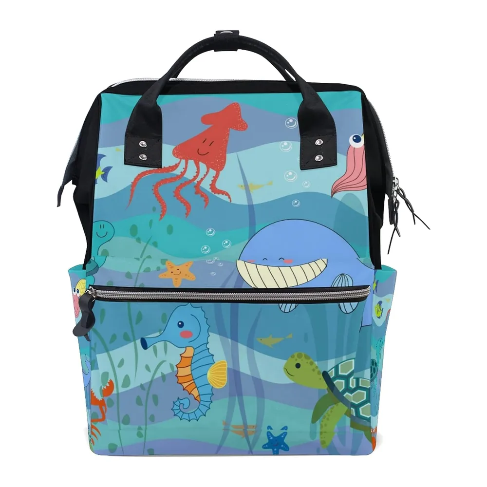 Cartoon Fish Diaper Bag Backpack Large Capacity Multifunction Diaper Bag for Travel Mom