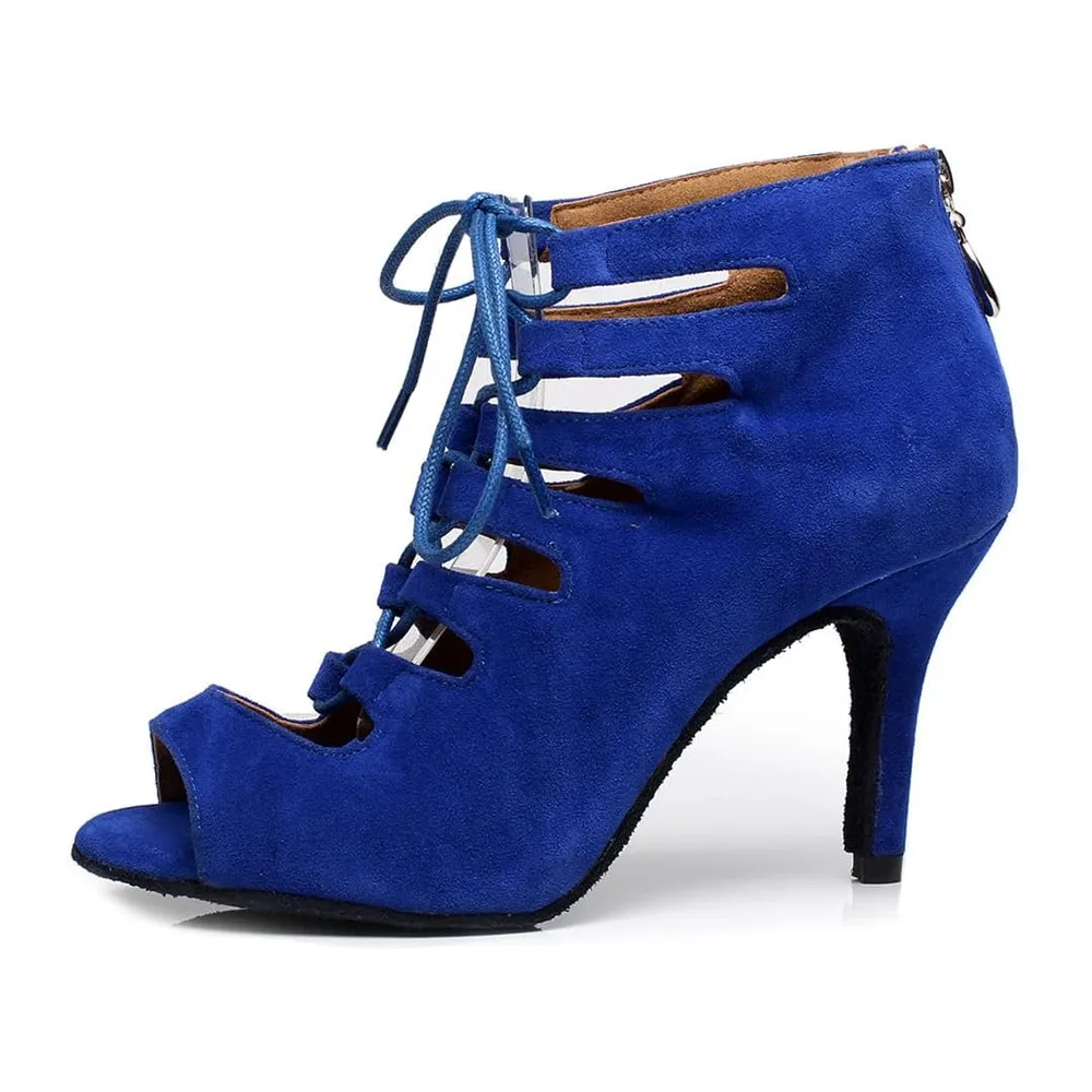 Chaussures de Danse Latine Petit Talon Ouverte Bottes de Danse — Bleu 8 5cm Talon 428