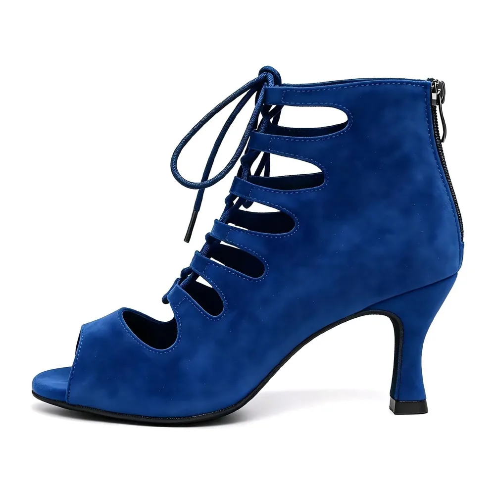 Chaussures de Danse Latine Petit Talon Ouverte Bottes de Danse Salsa de — Bleu 6cm Talon